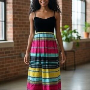 Ann Taylor Black Bodice Multicolor Striped Maxi Dress